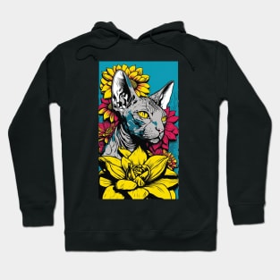 Sphynx Cat Vibrant Tropical Flower Tall Retro Vintage Digital Pop Art Portrait 3 Hoodie